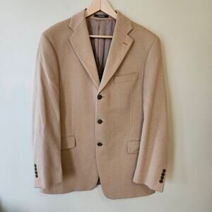 Silverstone Vintage Men's 3-Button Camel Hair Blazer, Size 42L Tan Preppy